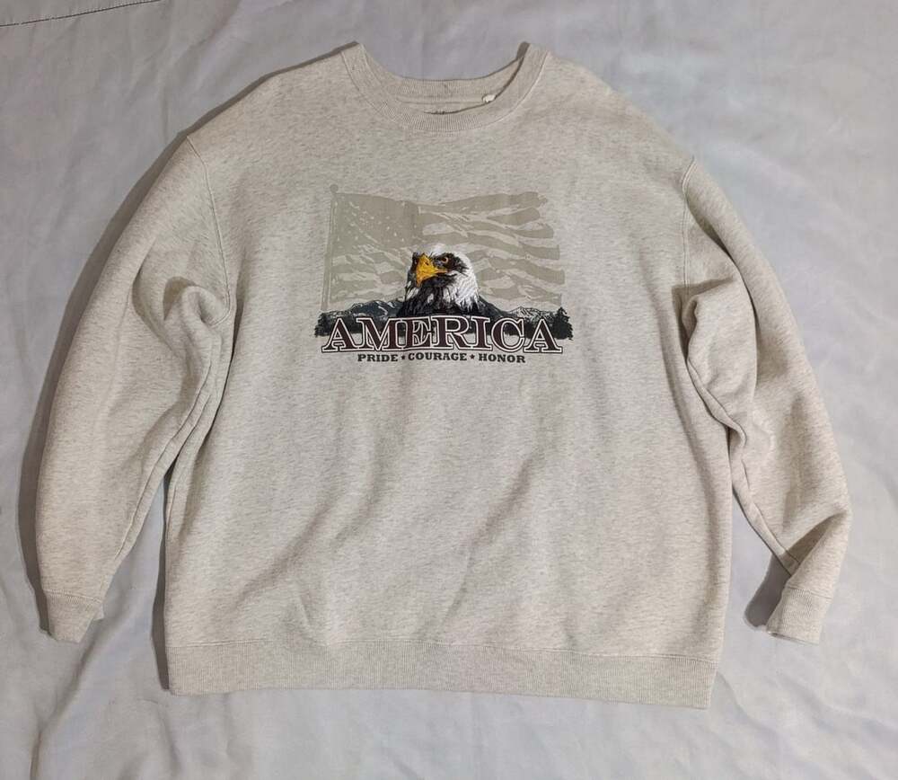 Croft & Barrow America Eagle Sweatshirt Size XL Beige Embroidered